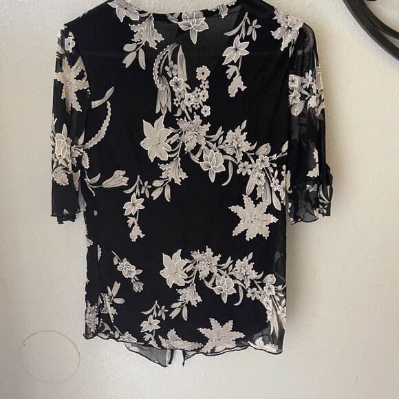 vtg Appointments Petite top womens Black Sheer Floral Rhinestone Size PL - Picture 2 of 16